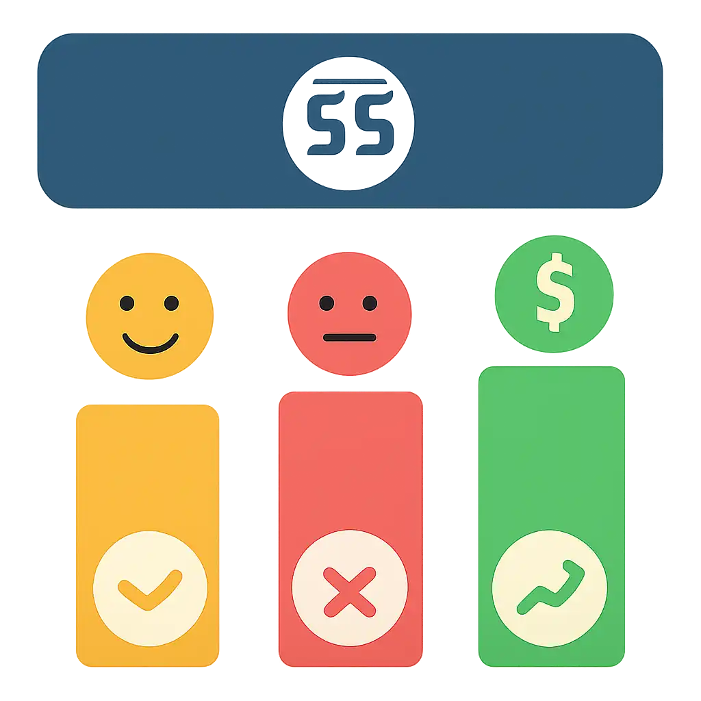 Infographic comparing options using coloured bars and icons only, no text or labels, flat design, 55 Lottery